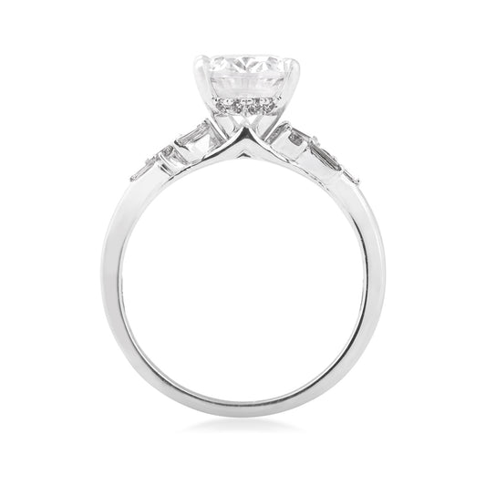 Valina 1/5 ct. tw. Baguette & Round Diamond Hidden Halo Oval Semi-Mount Engagement Ring in 14K White Gold close-up detail