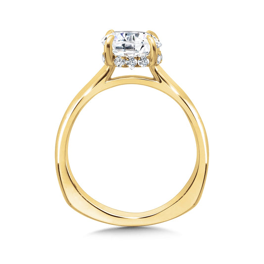 Valina 1/7 ct. tw. Diamond Hidden Halo Round Semi-Mount Engagement Ring with European Shank in 14K Yellow Gold front view