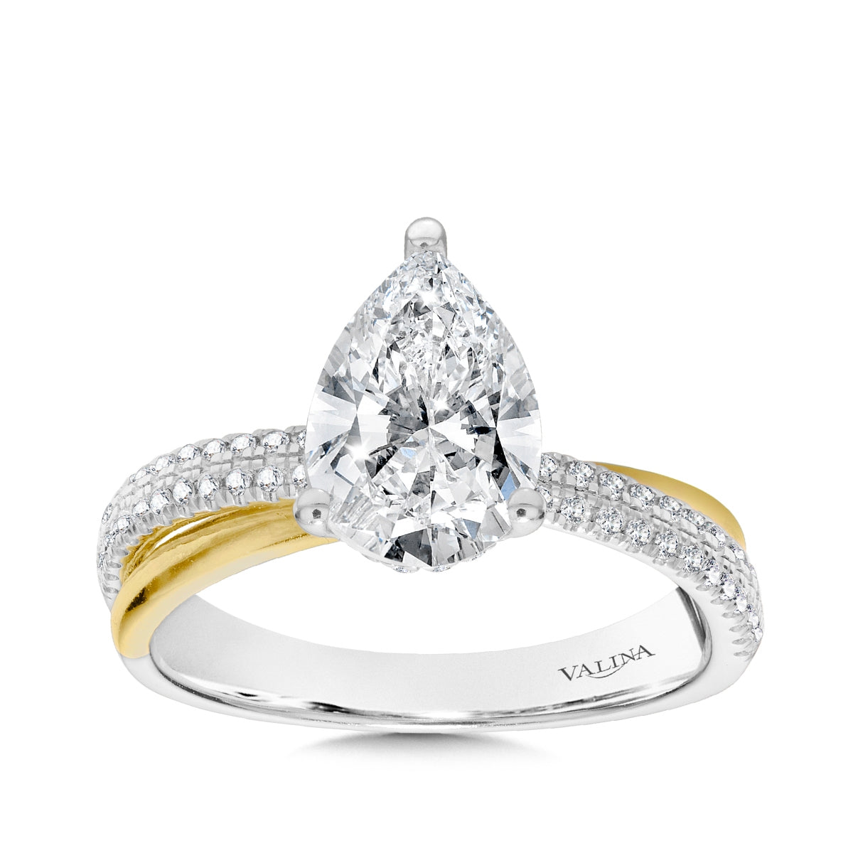Valina 1/4 ct. tw. Diamond Crossover Hidden Halo Pear Semi-Mount Engagement Ring in 14K White & Yellow Gold