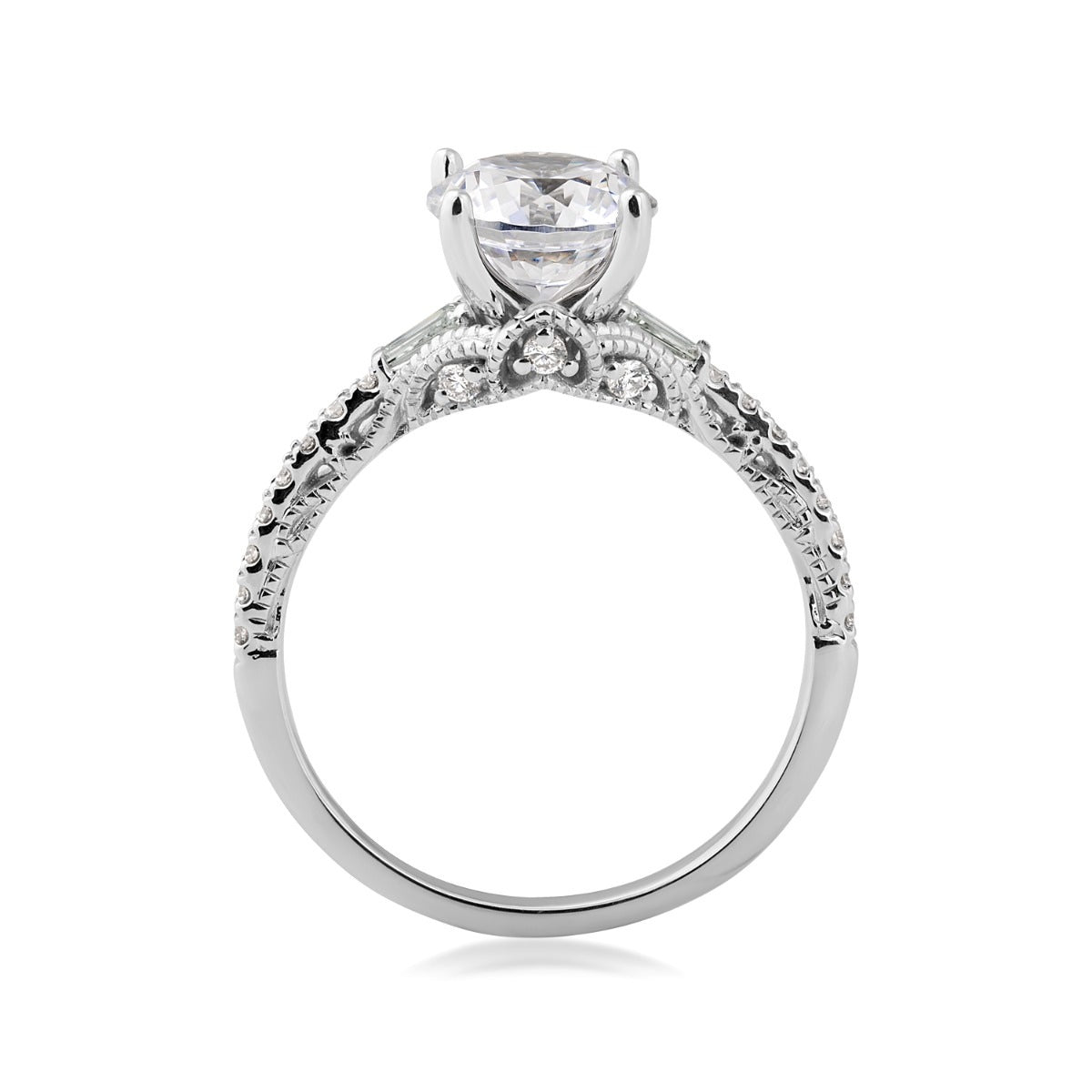 Valina 1/4 ct. tw. Baguette Diamond Round Semi-Mount Engagement Ring in 14K White Gold close-up detail