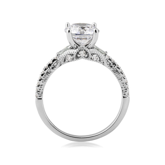 Valina 1/4 ct. tw. Baguette Diamond Round Semi-Mount Engagement Ring in 14K White Gold close-up detail