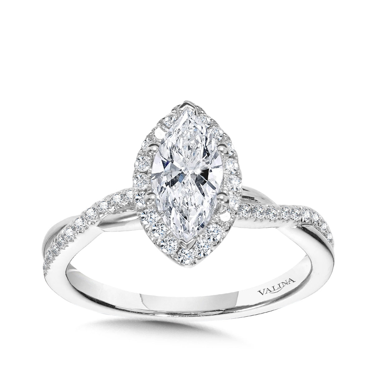 Valina 1/4 ct. tw. Diamond Crossover Halo Marquise Semi-Mount Engagement Ring in 14K White Gold
