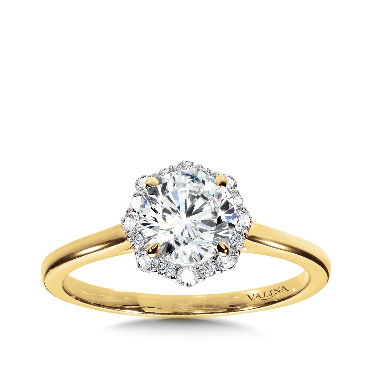 Valina 1/6 ct. tw. Diamond Halo Round Semi-Mount Engagement Ring in 14K Yellow Gold