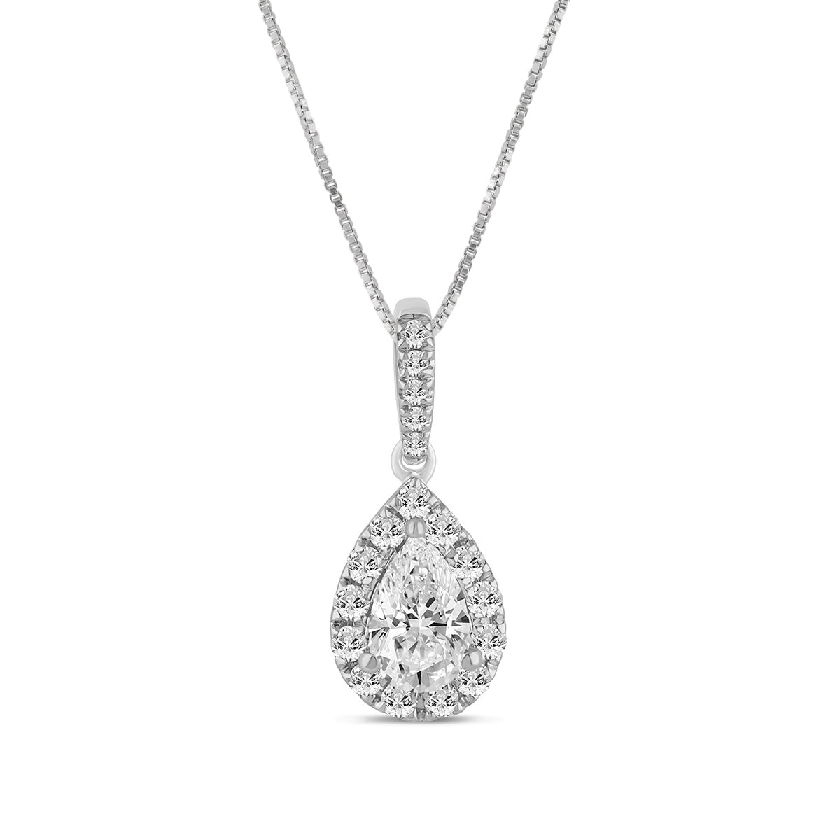3/4 ct. tw. Pear Diamond Halo Pendant in 14K White Gold