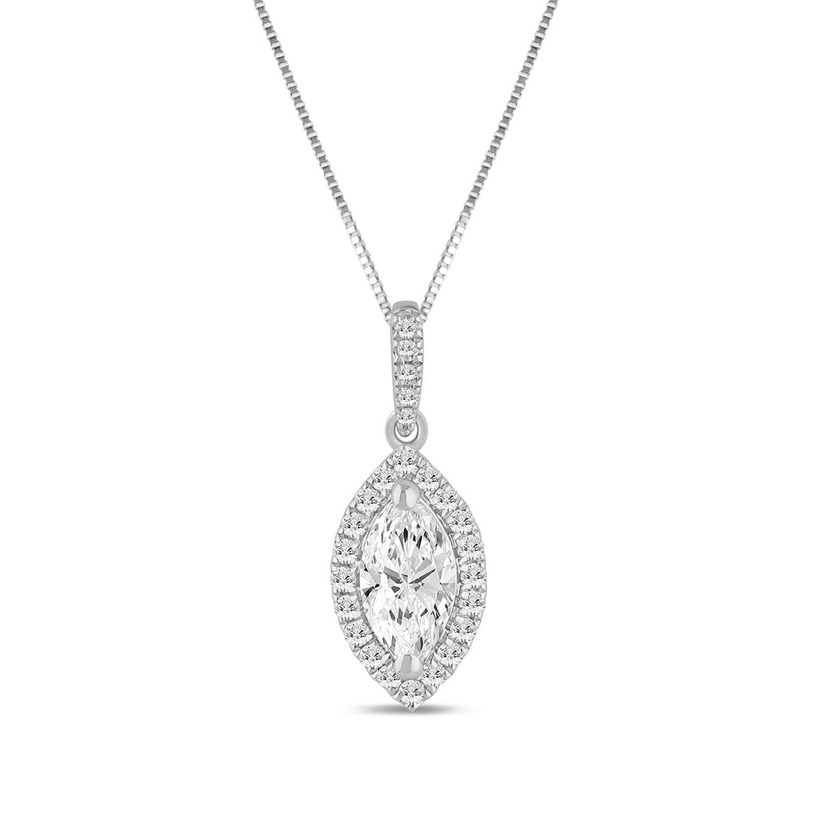 3/4 ct. tw. Marquise Diamond Halo Pendant in 14K White Gold