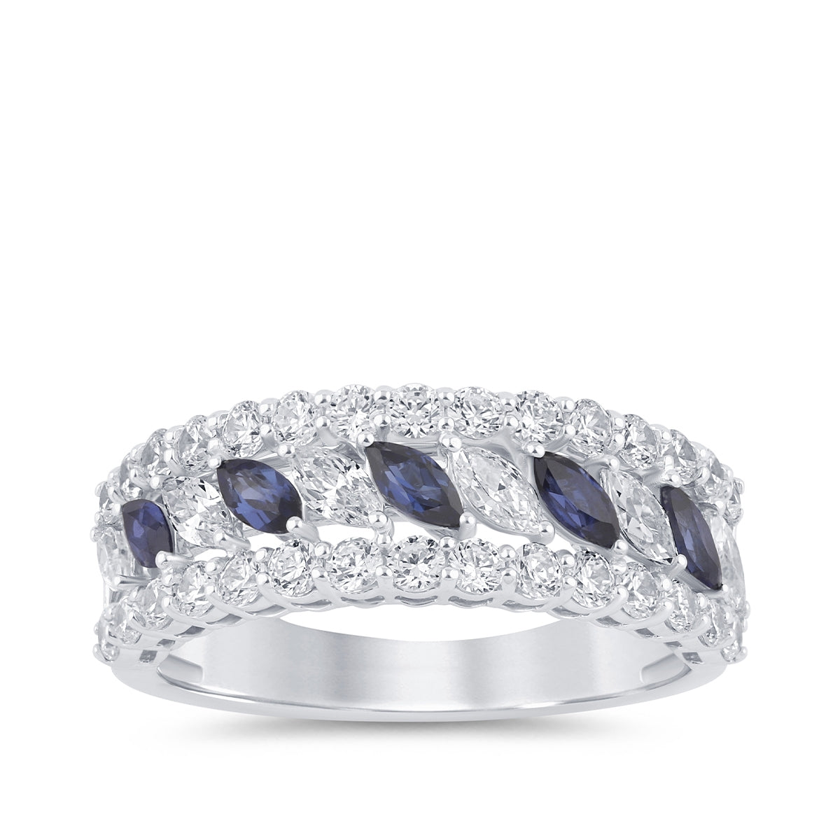 Marquise Sapphire & 1-1/3 ct. tw. Diamond Alternating Ring in 14K White Gold