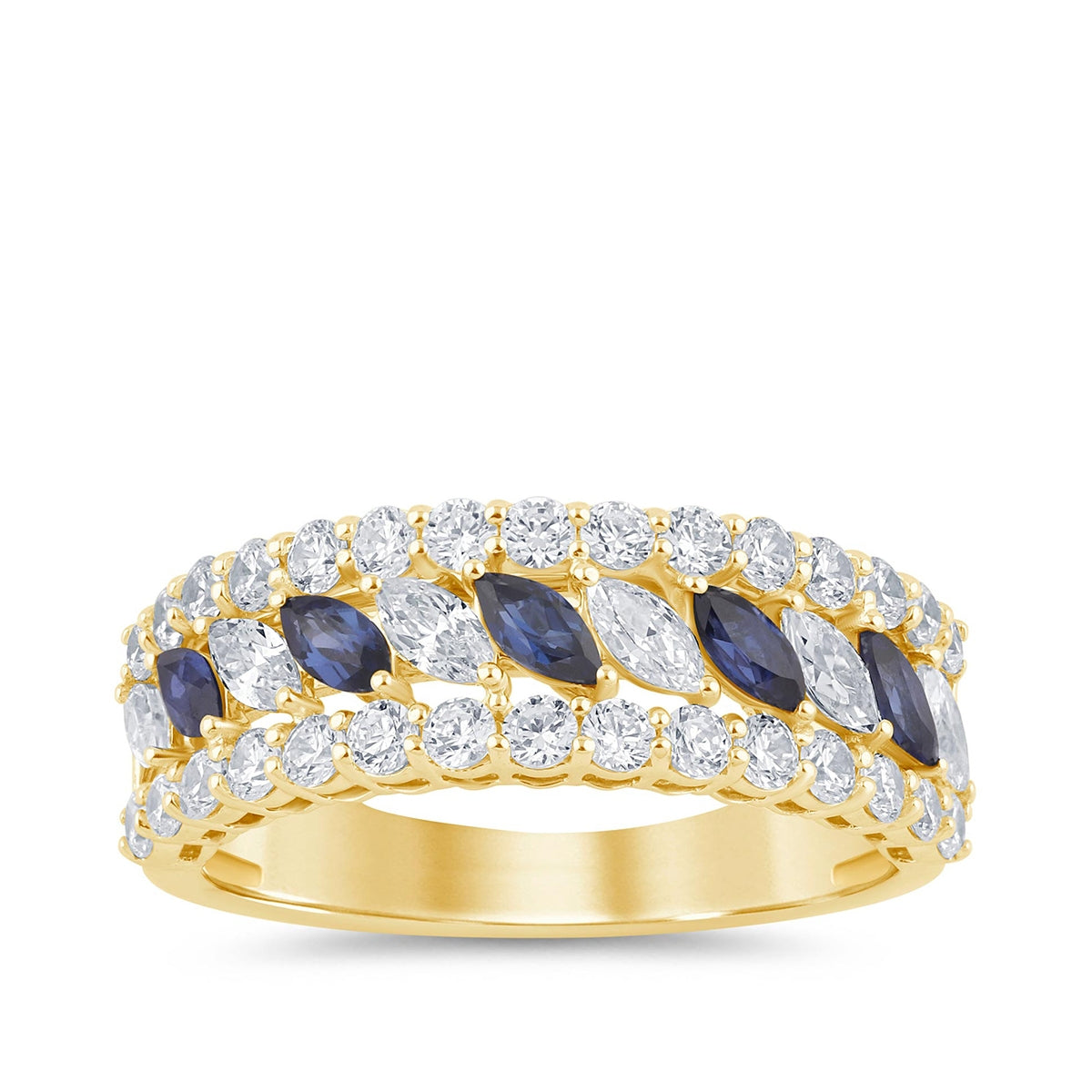 Marquise Sapphire & 1-1/3 ct. tw. Diamond Alternating Ring in 14K Yellow Gold