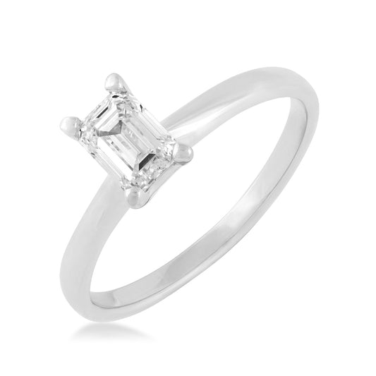 Natural 3/4 ct. tw. Emerald Cut Diamond Solitaire Engagement Ring in 14K White Gold front view