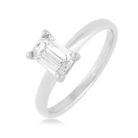 1 ct. tw. Emerald Cut Diamond Solitaire Engagement Ring in 14K White Gold front view