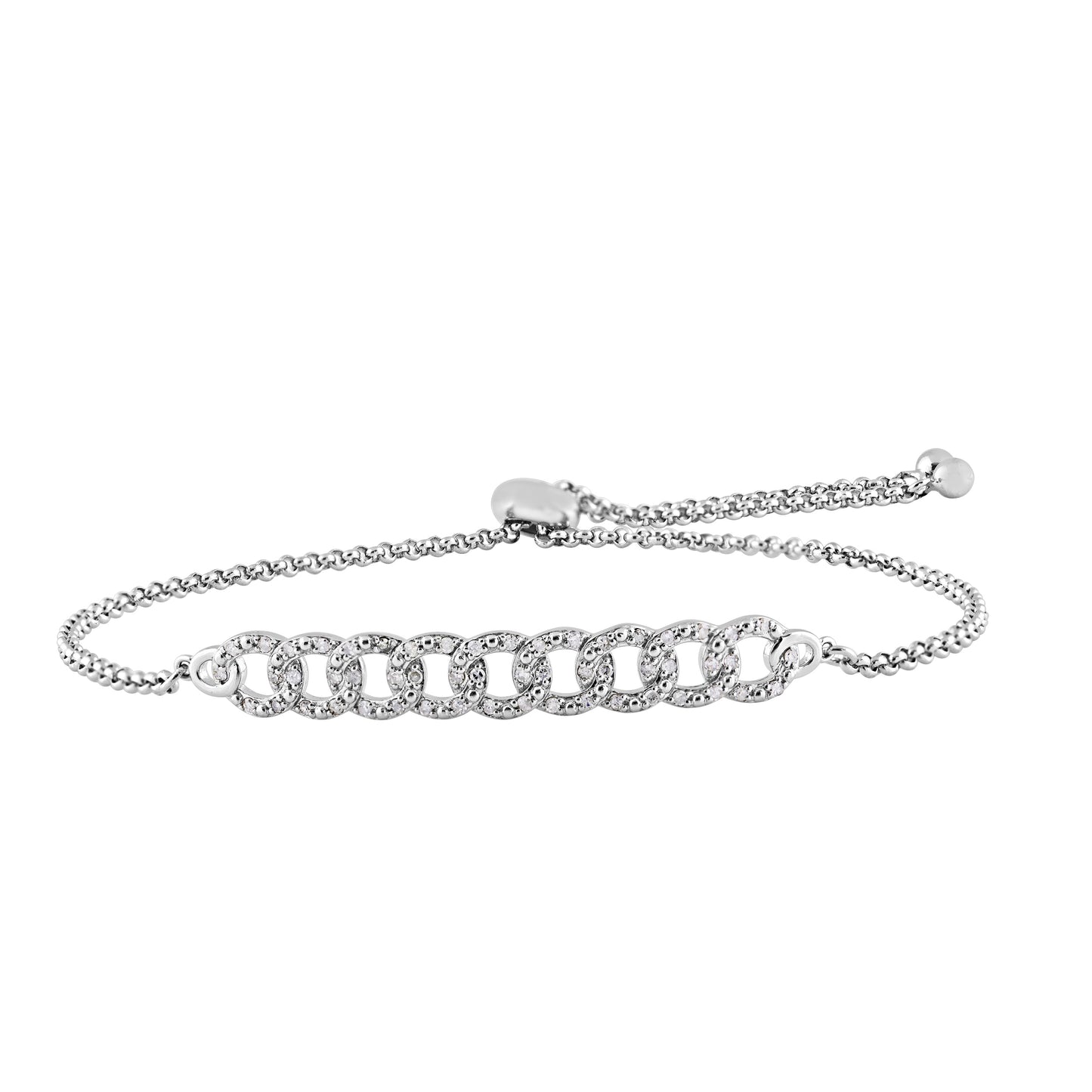 1/5 ct. tw. Diamond Curb Link Fashion Bolo Bracelet in Sterling Silver