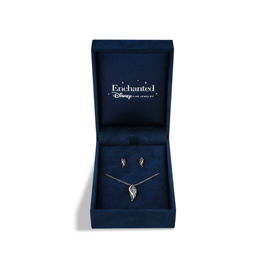 Enchanted Disney Vault Maleficent 1/6 ct. tw. Treated Black Diamond Pendant & Earring Set in Black Rhodium side profile