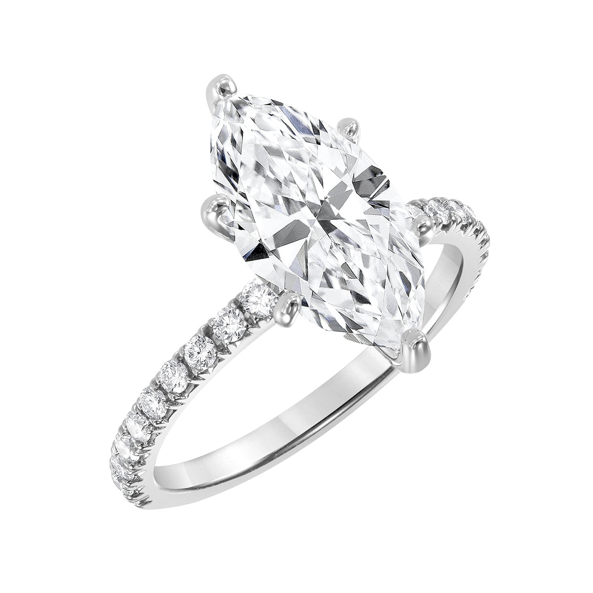 Adamante 3-3/8 ct. tw. Lab-Grown Marquise Diamond Engagement Ring in 14K White Gold front view