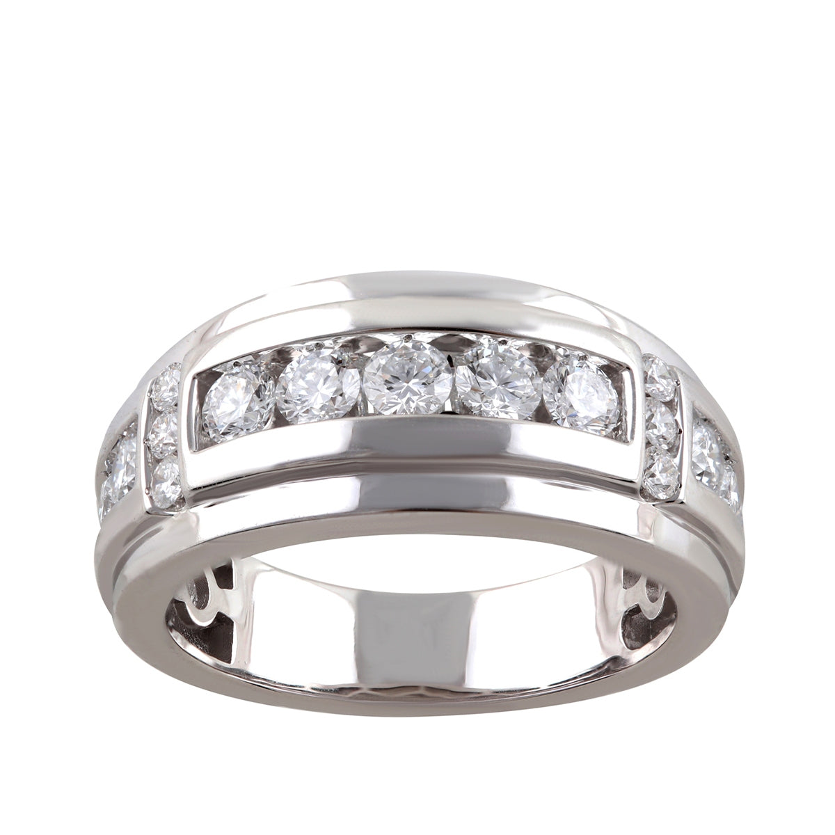 Adamante 1-1/2 ct. tw. Men's Lab-Grown Round Diamond Channel Set Wedding Ring in 14K White Gold