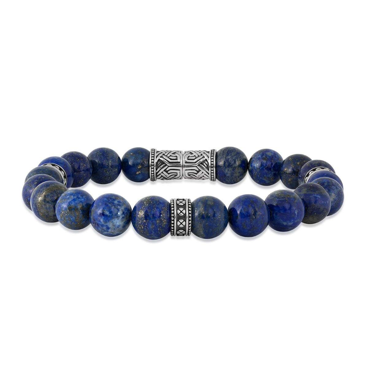 Men's 10mm 8.5-inch Lapis Lazuli Bead Bracelet in Oxidized Sterling Silver