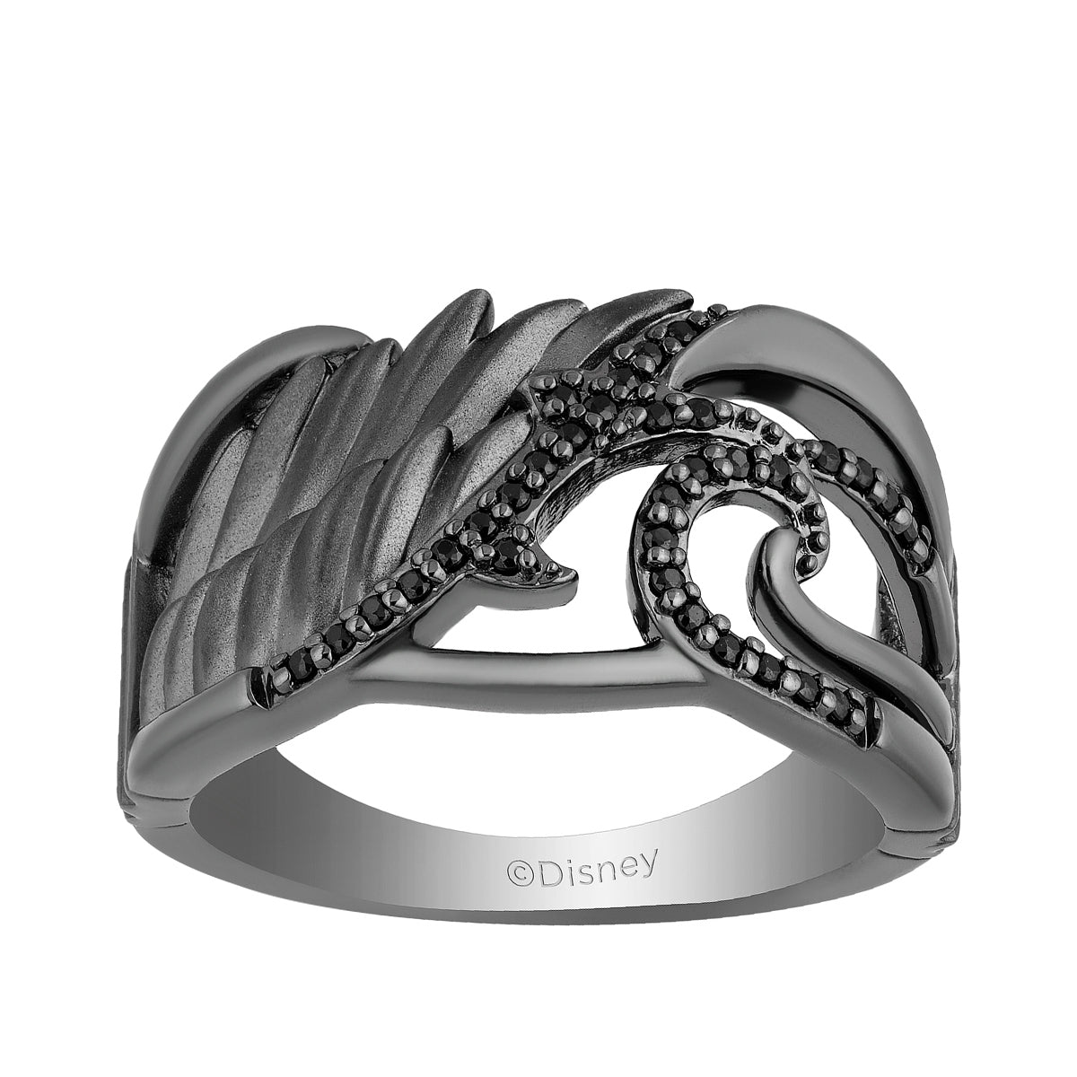 Enchanted Disney Maleficent 1/7 ct. tw. Treated Black Diamond Wing Ring in Black Sterling Silver