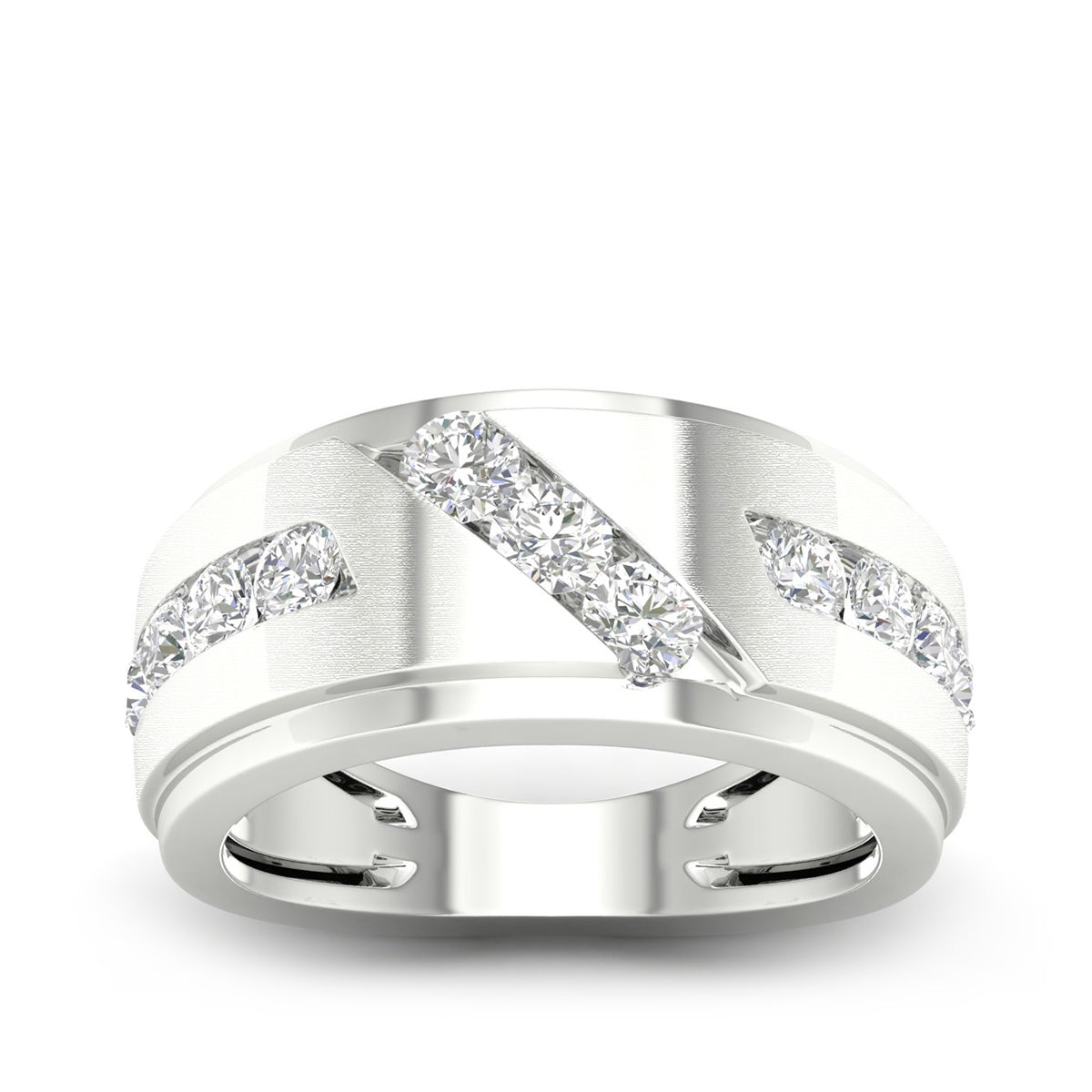 Adamante 1 ct. tw. Men's Lab-Grown Diamond Channel Set Diagonal Wedding Ring in 14K White Gold