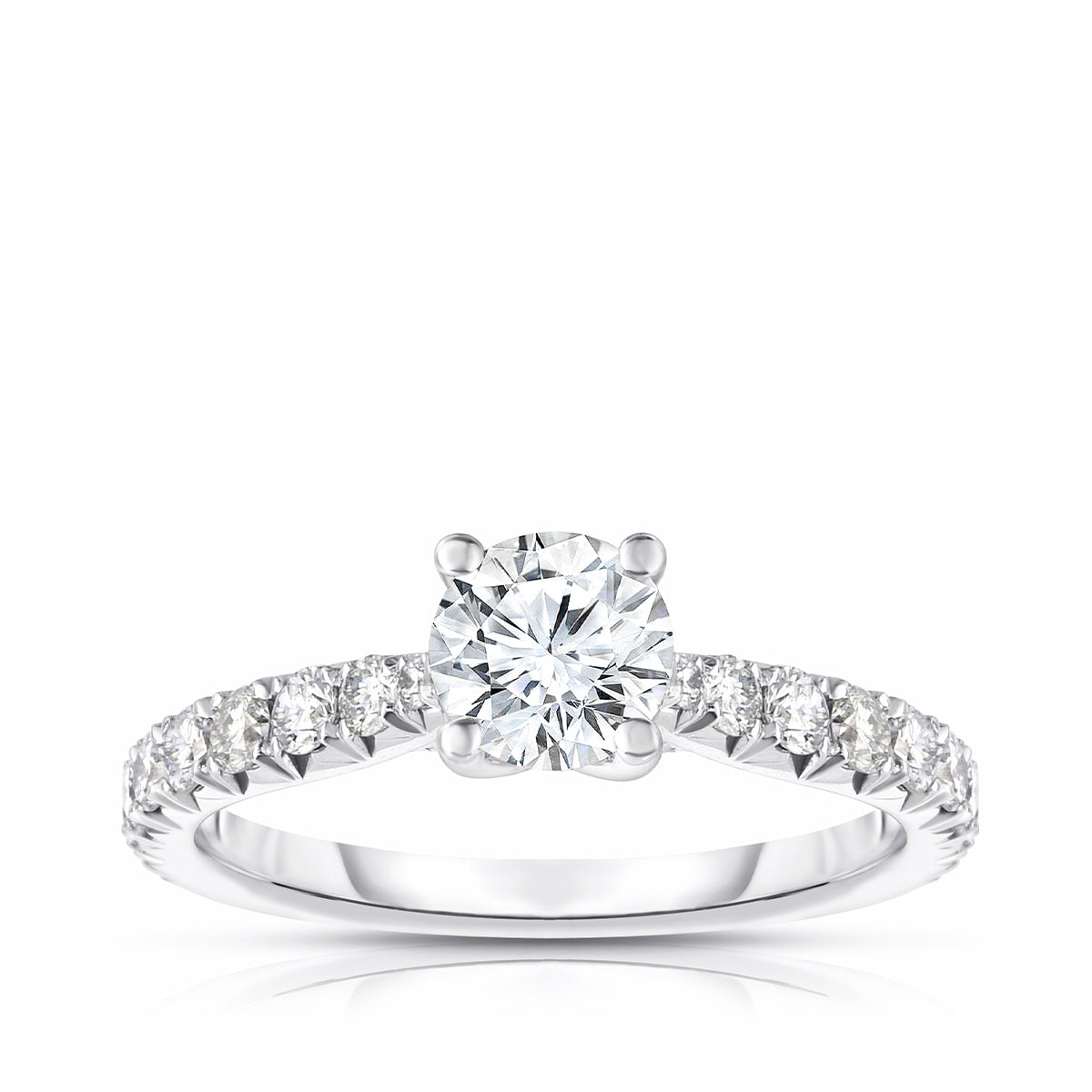 Natural 1-1/7 ct. tw. Round Brilliant Diamond Tapered Engagement Ring in 14K White Gold