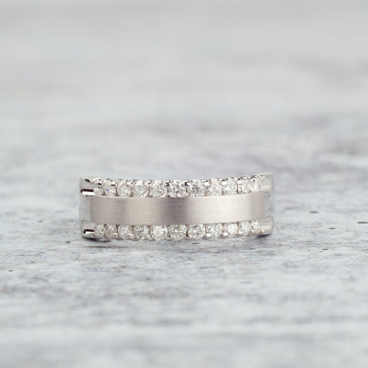 1/2 ct. tw. Round Diamond Railroad Anniversary Ring in 14K White Gold front view