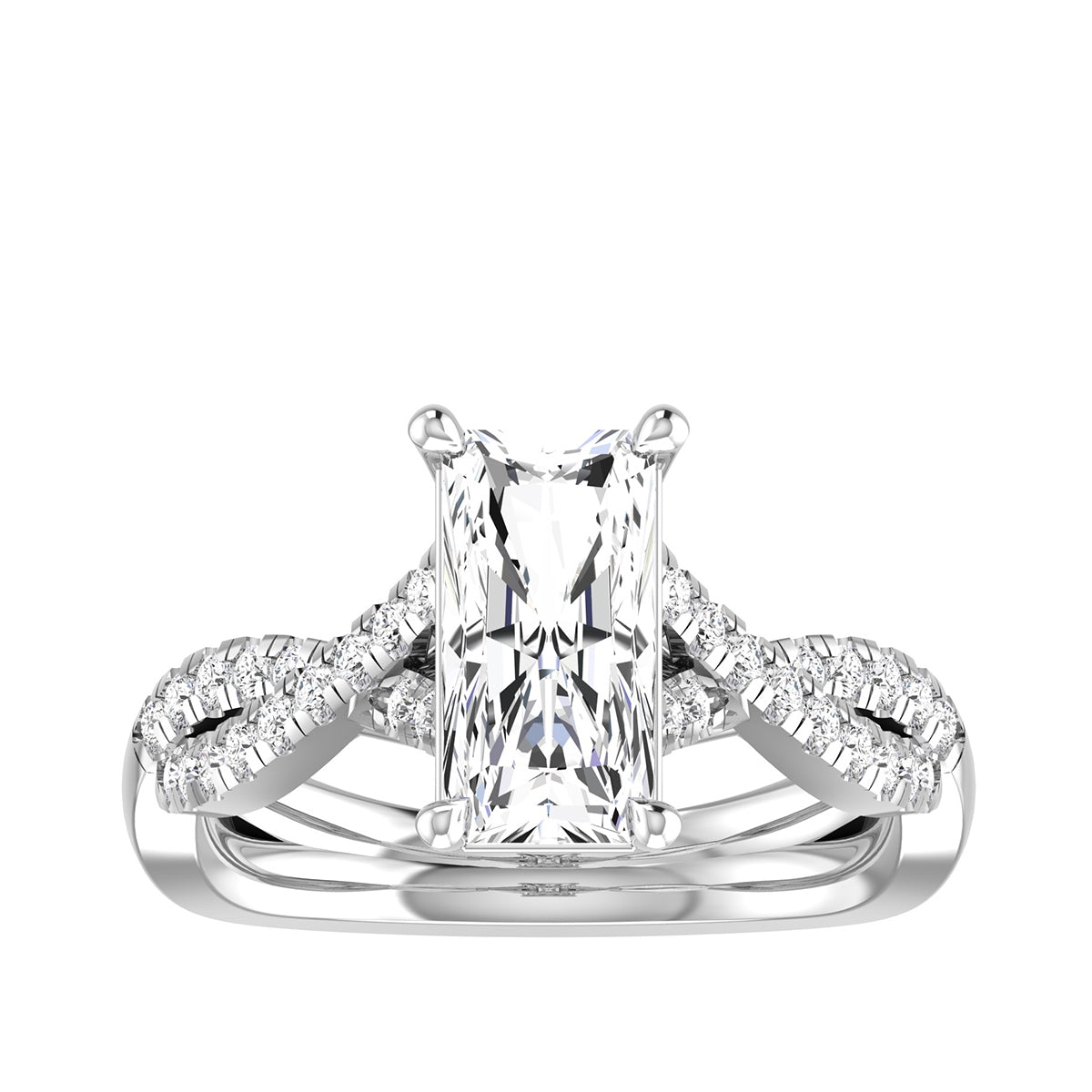 Adamante 2-3/4 ct. tw. Lab-Grown Elongated Radiant Cut Diamond Crossover Engagement Ring in 14K White Gold