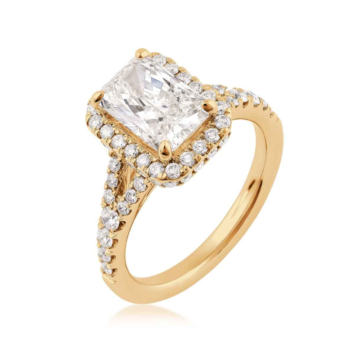 Adamante 2-7/8 ct. tw. Lab-Grown Radiant Cut Diamond Halo Engagement Ring in 14K Yellow Gold front view