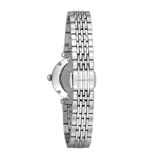 Bulova Ladies' Quartz Stainless Steel Watch with Diamond Accent Mother of Pearl Dial close-up detail