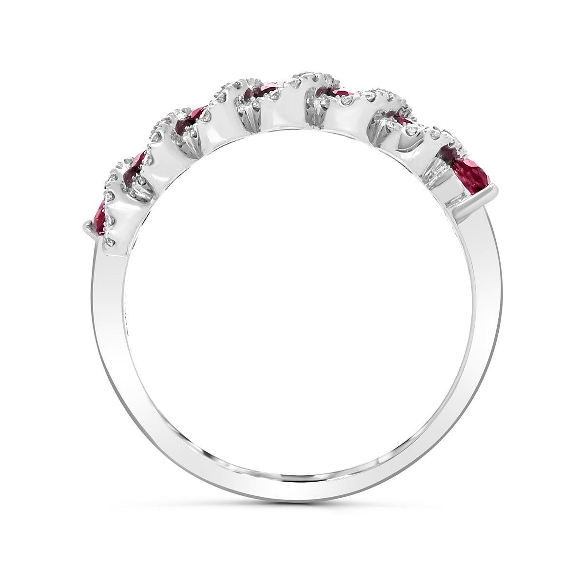 Round Ruby & 1/7 ct. tw. Diamond Twist Ring in 14K White Gold close-up detail