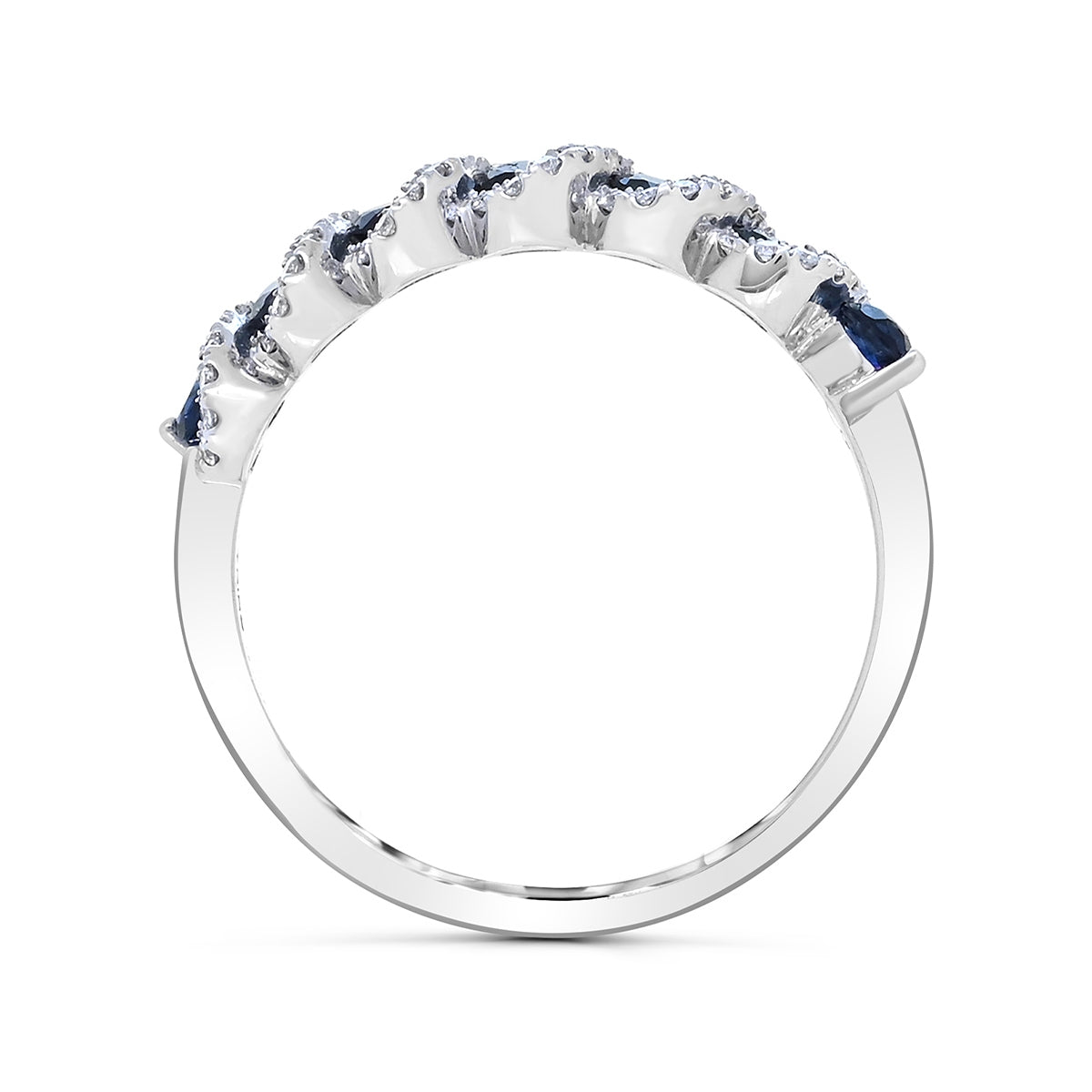 Round Sapphire & 1/7 ct. tw. Diamond Twist Ring in 14K White Gold close-up detail