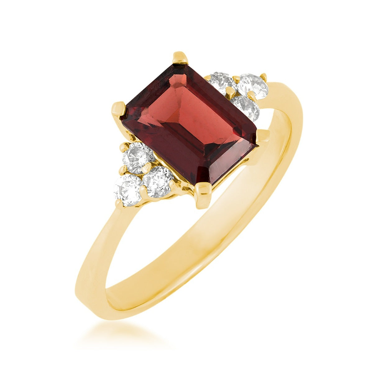 Emerald Cut Garnet & 1/5 ct. tw. Diamond Ring in 14K Yellow Gold front view