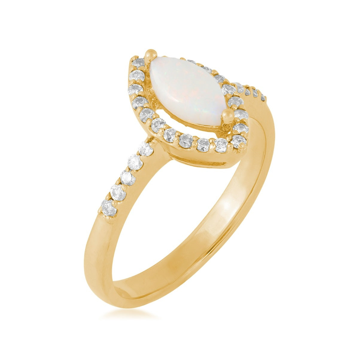 Marquise Opal & 1/4 ct. tw. Diamond Halo Ring in 14K Yellow Gold front view