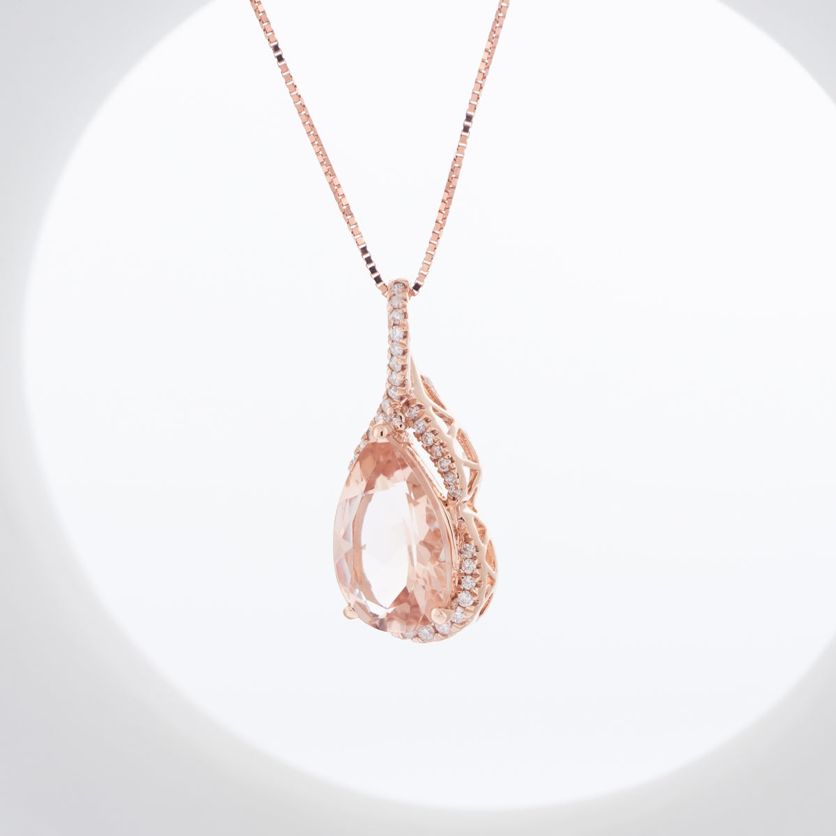 Pear Morganite & 1/7 ct. tw. Diamond Twist Pendant in 14K Pink Gold front view