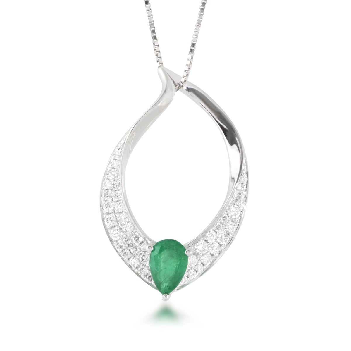 Pear Emerald & 1/4 ct. tw. Diamond Pave Teardrop Pendant in 18K White Gold