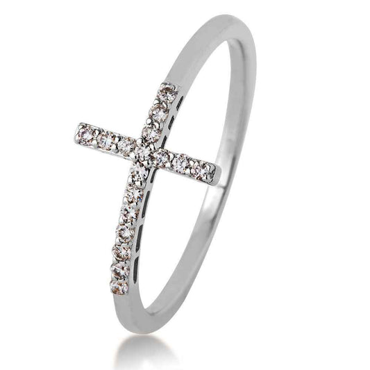 1/8 ct. tw. Round Diamond Cross Ring in 10K White Gold close-up detail