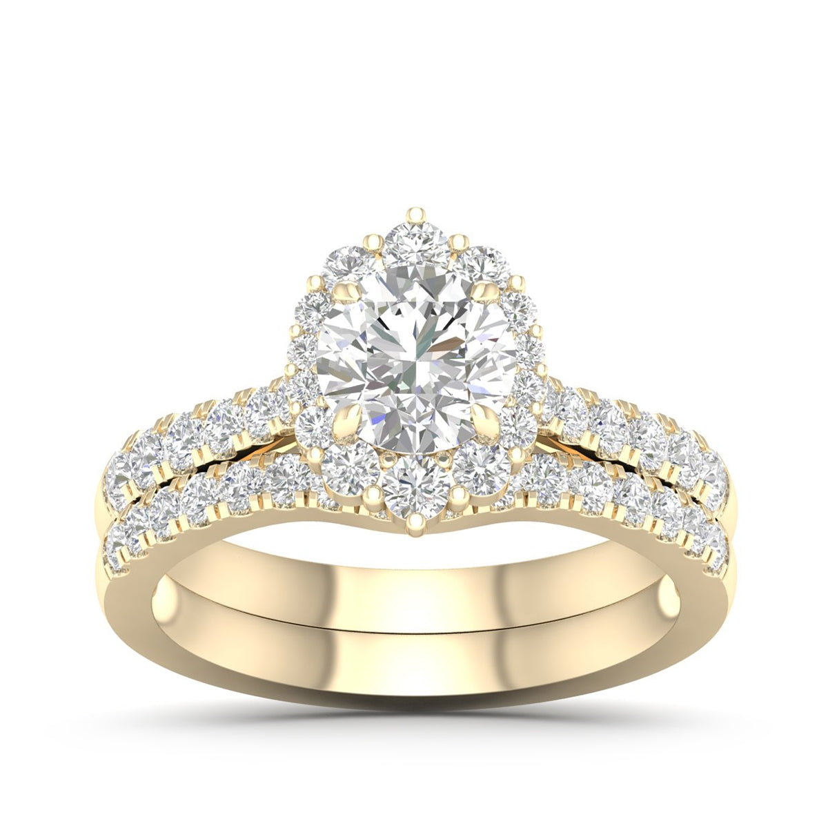 Adamante 1-3/4 ct. tw. Lab-Grown Round Brilliant Diamond Halo Wedding Set in 14K Yellow Gold