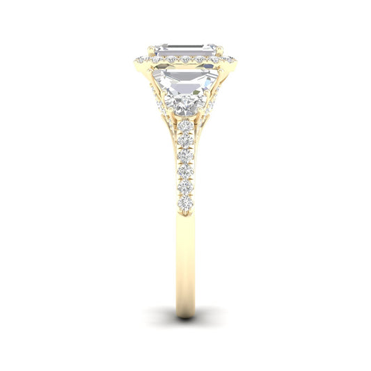 Adamante 3-1/3 ct. tw. Lab-Grown Emerald Cut Diamond Halo Engagement Ring in 14K Yellow Gold side profile