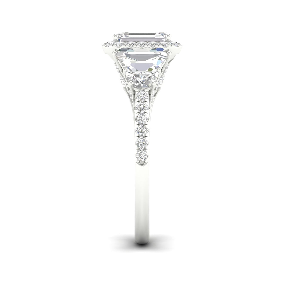 Adamante 3-1/3 ct. tw. Lab-Grown Emerald Cut Diamond Halo Engagement Ring in 14K White Gold side profile