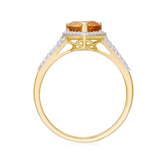 Pear Citrine & 1/5 ct. tw. Diamond Halo Split Shank Ring in 14K Yellow Gold front view