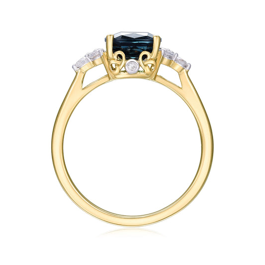 Cushion London Blue Topaz & 1/5 ct. tw. Diamond Ring in 14K Yellow Gold front view