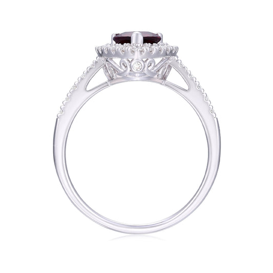 Pear Rhodolite Garnet & 1/3 ct. tw. Diamond Halo Ring in 14K White Gold front view