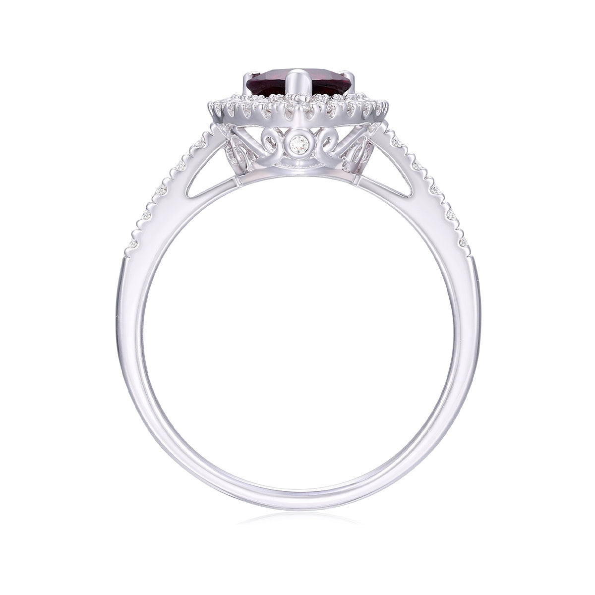 Pear Rhodolite Garnet & 1/3 ct. tw. Diamond Halo Ring in 14K White Gold front view