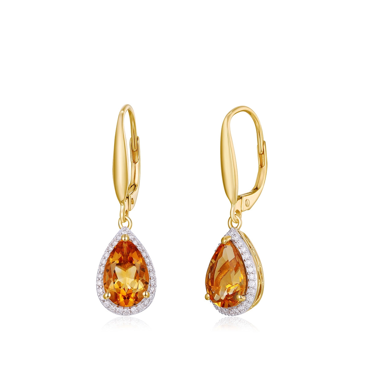 Pear Citrine & 1/6 ct. tw. Diamond Halo Dangle Earrings in 14K Yellow Gold