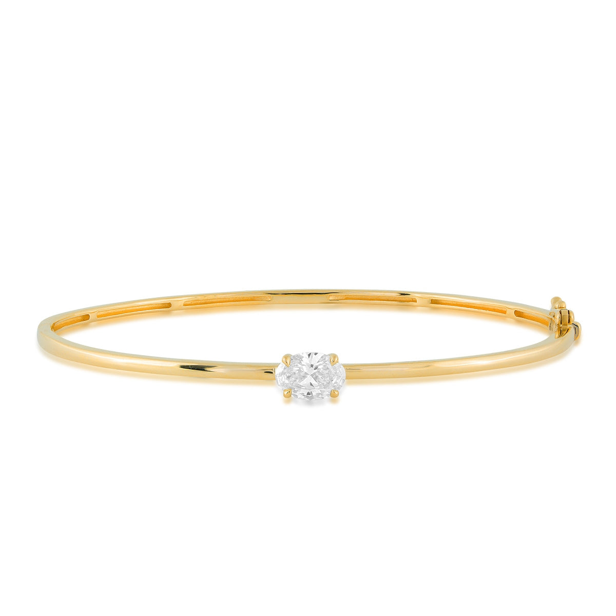 Adamante 1 ct. tw. Lab-Grown Oval Diamond Solitaire 7-inch Bangle Bracelet in 14K Yellow Gold