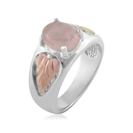 Black Hills Gold Oval Rose Quartz Ring in Sterling Silver front view