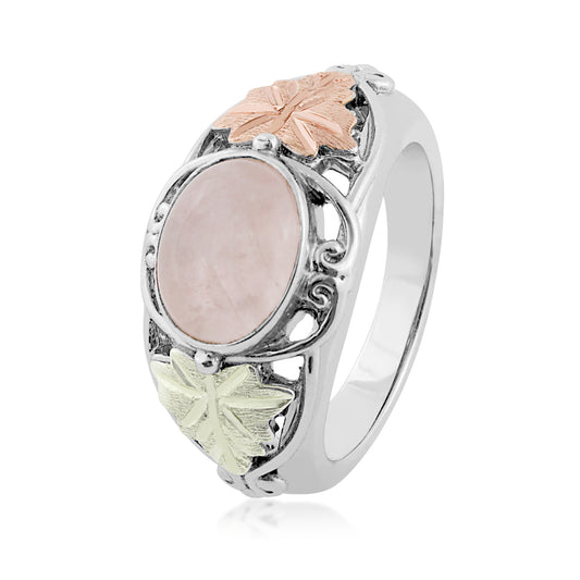 Black Hills Gold Oval Rose Quartz Ring in Sterling Silver front view (2)