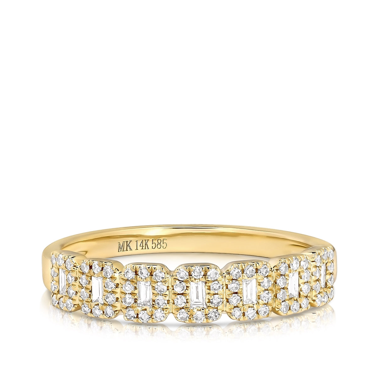 JustDesi 1/4 ct. tw. Baguette Diamond Halo Stackable Ring in 14K Yellow Gold front view