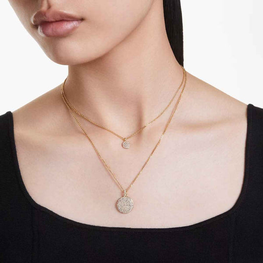 Swarovski Meteora Round White Crystal Layered Disc Pendant in Yellow Gold-Tone Plating side profile