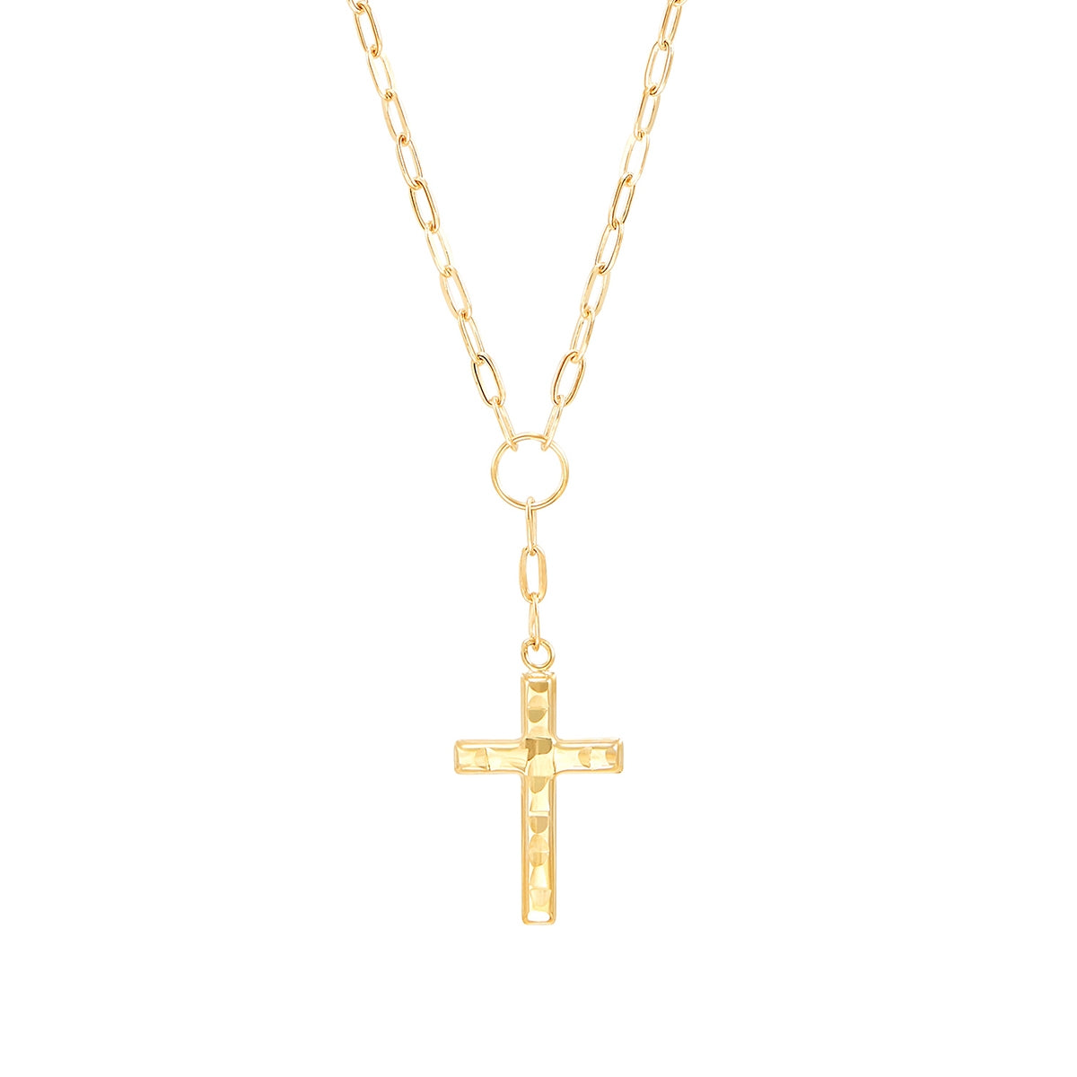 Hammered Cross Pendant in 10K Yellow Gold