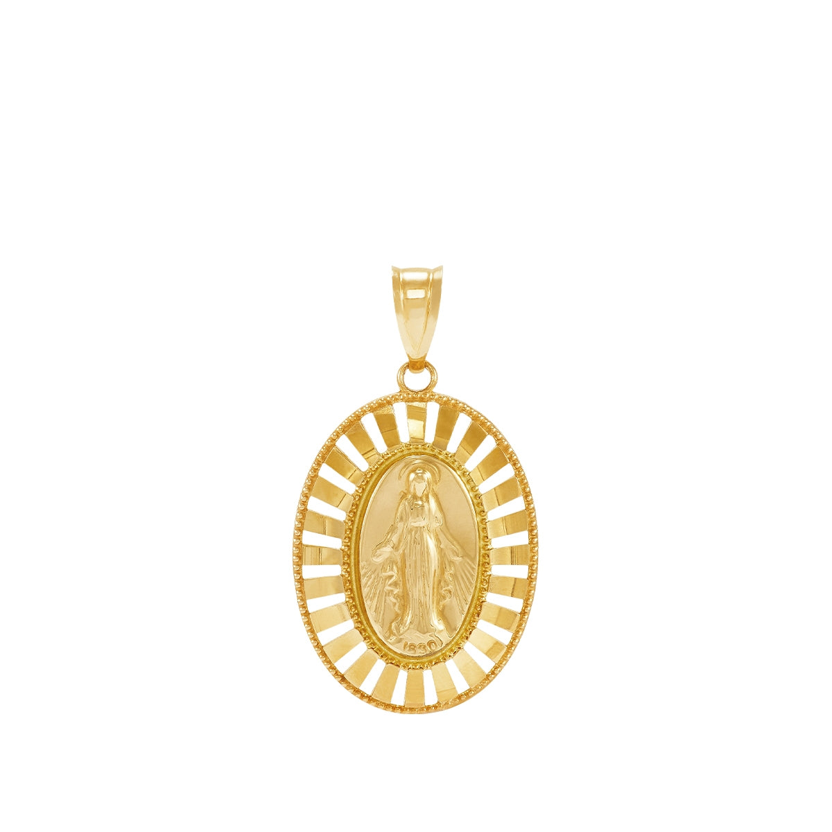 Oval Milgrain Virgin Mary Pendant in 14K Yellow Gold