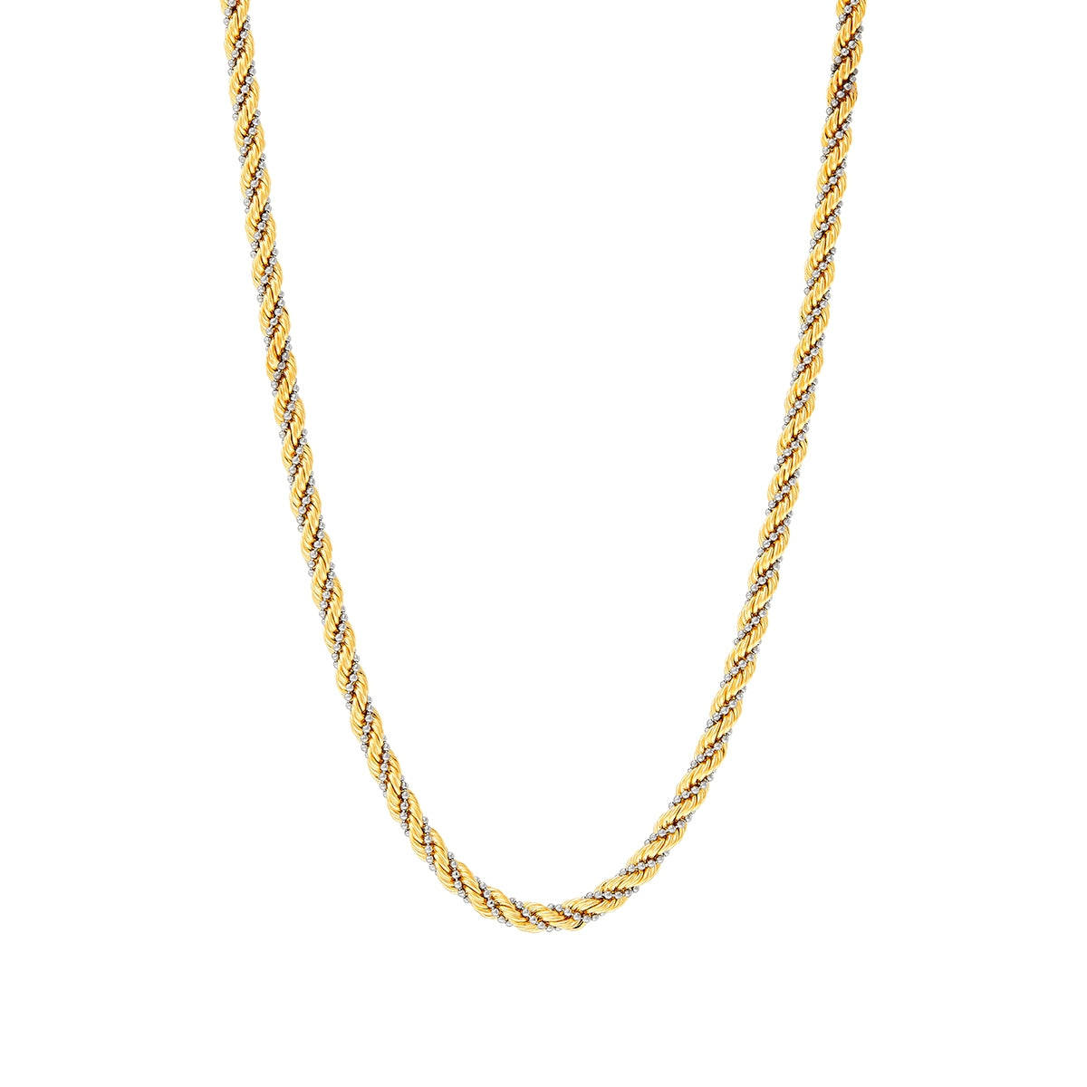 3mm 18-inch Hollow Cashmere Rope & Bead Wrap Chain in 14K Yellow & White Gold