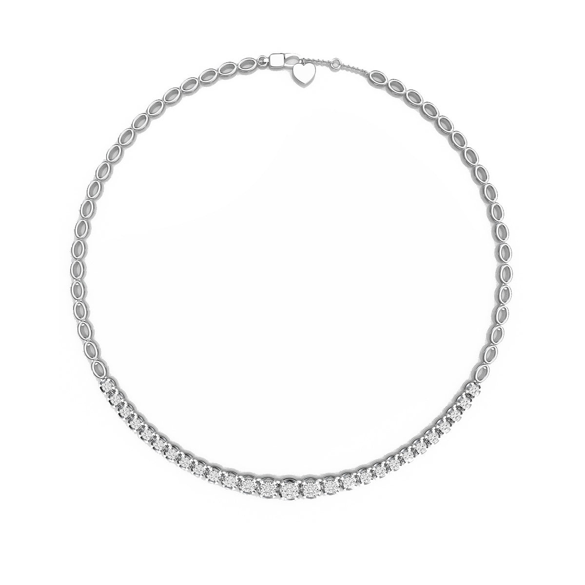 1 ct. tw. Diamond Round Cluster 18-inch Oval Link Necklace in 14K White Gold front view
