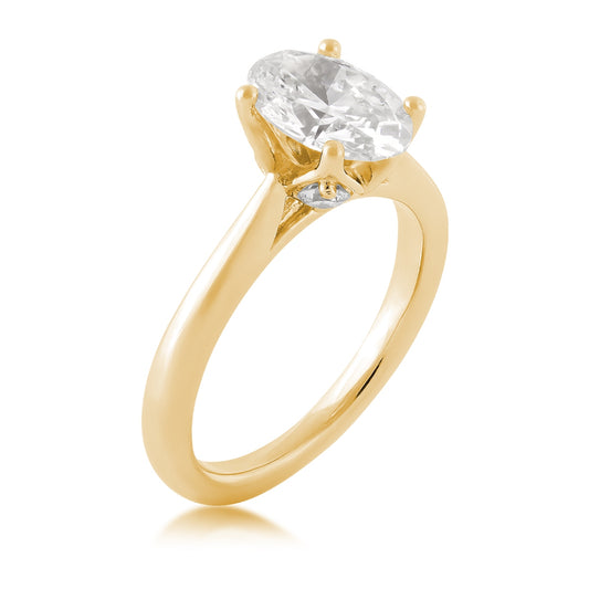 Adamante 2 ct. tw. Lab-Grown Oval Diamond Solitaire Engagement Ring in 14K Yellow Gold front view